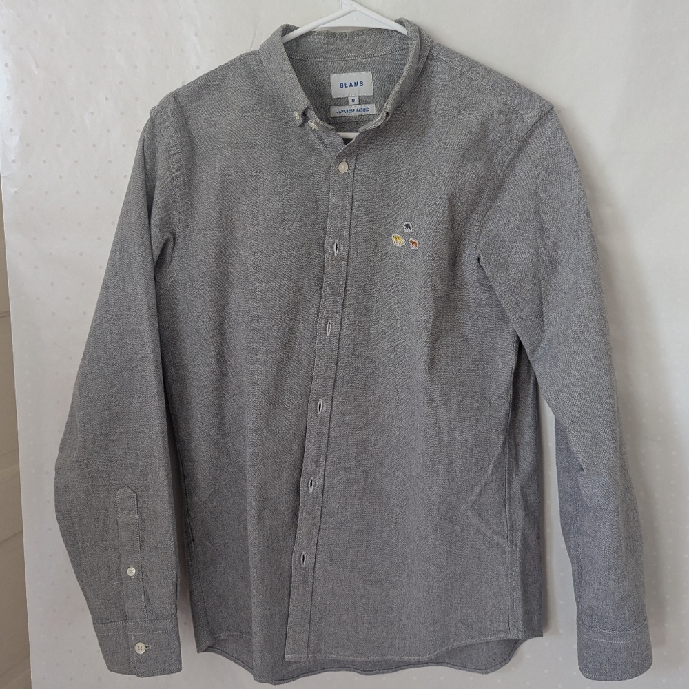 Men's BEAMS Japanese fabric button-up shirt with mini animal embroidery